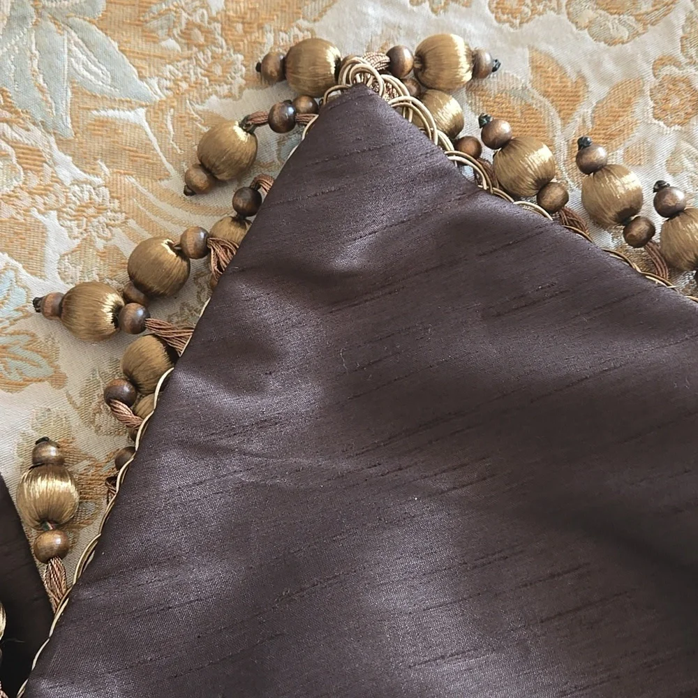 Elegant Gold Brown and Cream Long Embroidered Table Runner